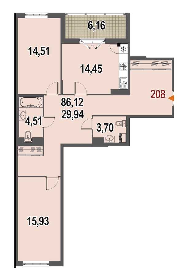 Двухкомнатная квартира в : площадь 86.1 м2 , этаж: 3 – купить в Санкт-Петербурге